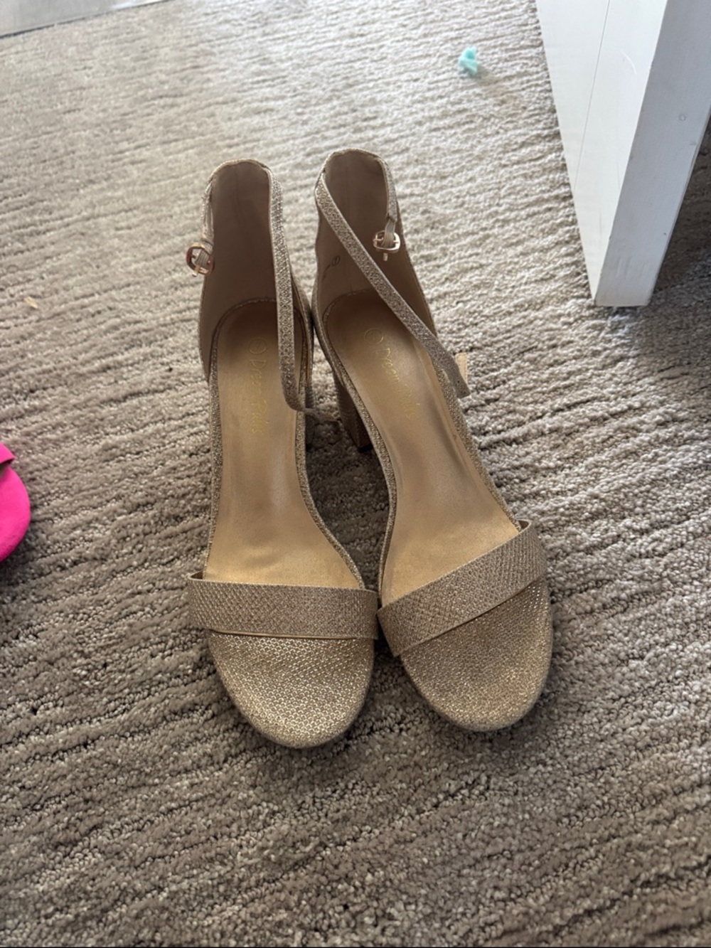 Dream Pairs Glitter Ankle-Strap Heels in Gold